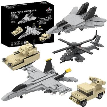 Imagem de Apostrophe Games 5 Military Building Block Sets (730 Pieces) F/A-18 Hornet, F-14 Tomcat Fighter Jet, AH-64 Apache Helicopter, M2 Bradley Tank, and Humvee Avenger
