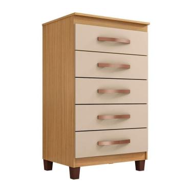 Imagem de Cômoda Para Quarto 5 Gavetas Monique Carvalho/off White - Pallazio