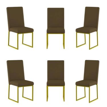 Imagem de Kit 6 Cadeiras Estofadas Base De Ferro Para Mesa De Jantar Marrom