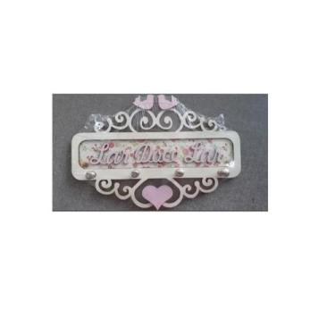 Imagem de Porta Chaves De Parede Em Relevo Lar Doce Lar Rosa E Branco - Casa Nob