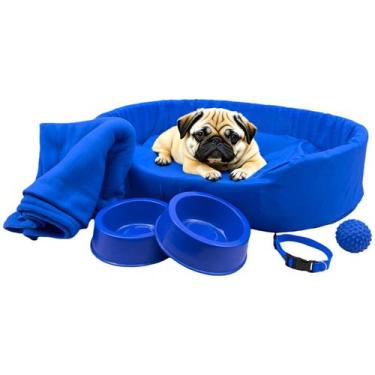 Imagem de Kit Pet Médio Cama Europa com Mantinha e Acessórios Fofos - Supri Pets