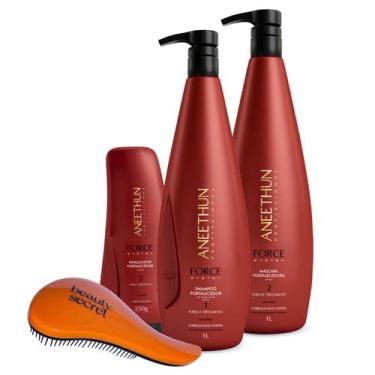 Imagem de Kit Shampoo Máscara Finalizador Aneethun Force Escova Beauty