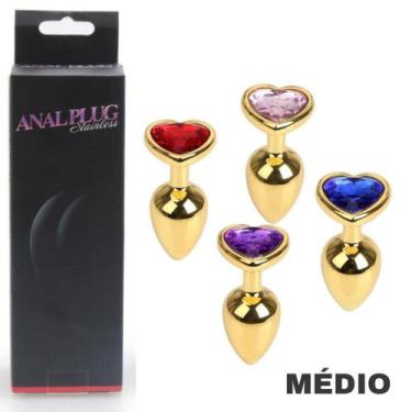 Imagem de Plug Anal Coração Dourado em Aço Inox Médio Steal Butt Plug