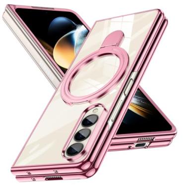 Imagem de Capa compatível com Galaxy Z Fold 4 com suporte transparente O-Ring, compatível com suporte magnético para celular para carro [carregamento sem fio] Capa Slim Fit antiarranhões à prova de choque para