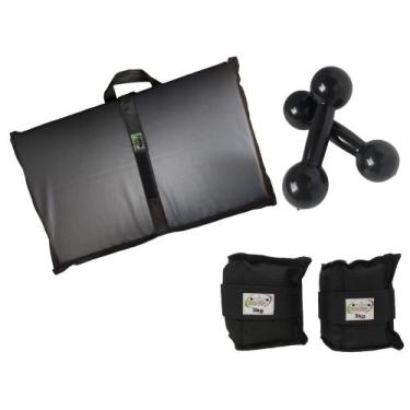 Imagem de Kit Tornozeleira 3KG Nylon Preto + Halteres 3KG Preto + Colchonete Dob