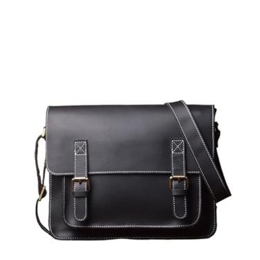 Imagem de Bolsa de ombro masculina vintage couro genuíno crossbody bolsa casual para homens bolsa mensageiro bolsa para laptop de 12,9 polegadas(Black)