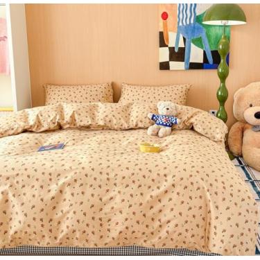 Imagem de LIWHENHAO Conjunto de capa de edredom, 100% algodão, estampa fofa de desenho animado para crianças (cogumelo pequeno, solteiro (168 x 86 polegadas))