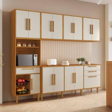 Imagem de Cozinha Completa 5 Peças 14 Portas 2 Gavetas com Fruteira Lorena Marrom/Off White