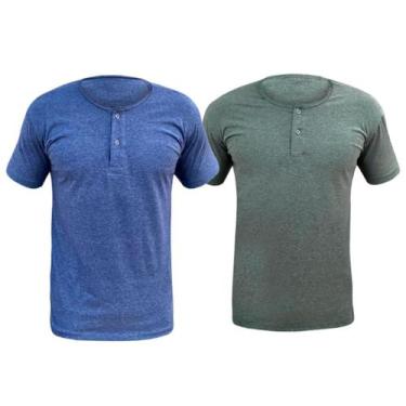 Imagem de Kit 2 Camiseta Henley Masculina Camisa Botões Gola Portuguesa Premium 