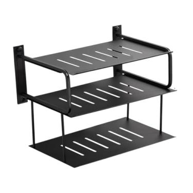 Imagem de JISADER 3 camadas Organizador de parede de prateleira de projetor Caixa de armazenamento da prateleira de roteador de alumínio para o soquete da sala de estar, Preto