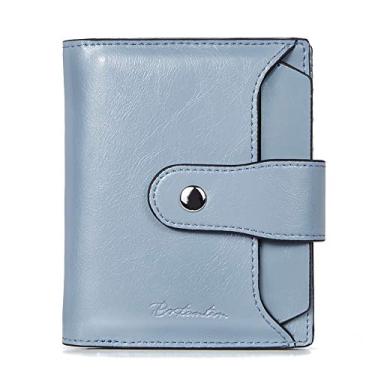 Imagem de BOSTANTEN Carteira feminina de couro com bloqueio de RFID, pequena, dobrável com zíper, bolso para cartão e janela para identidade, 1 azul, small 4.72" x 3.93" x 0.78", Carteira RFID