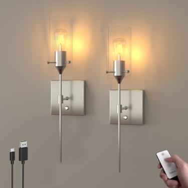 Imagem de ThyFenno Arandela De Parede Operada Por Bateria Com Controle Remoto, Conjunto De 2, Luminária De Parede Regulável E Recarregável, Luminária De Parede Sem Fio De Níquel Para Sala De Estar, Cabeceira,