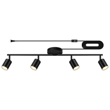 Imagem de Bricosmocon Iluminação De Trilho Led Plug-In, Luminárias De Trilho Para Teto, Kit De Iluminação De Cozinha Preto Com 4 Luzes, Luminária De Parede Plug-In Com Cabo De Alimentação De 4,5 M, Holofote D
