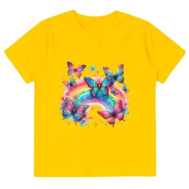 Imagem de camiseta infantil roupa de menina borboleta arco íris camisa crianças 