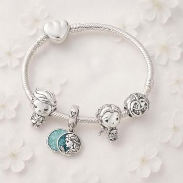 Imagem de Pulseira com Berloques de Prata Menino e Menina - JMH Sets, 19 cm