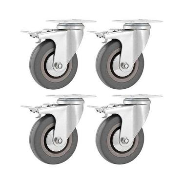 Imagem de Kit 4 un rodízio roda giratório freio pvc cinza 2" 50mm - VONDER