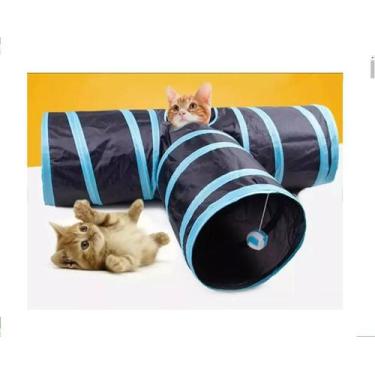 Imagem de Túnel De Gato Brinquedo Formato Em T Dobrável - PET, Azul
