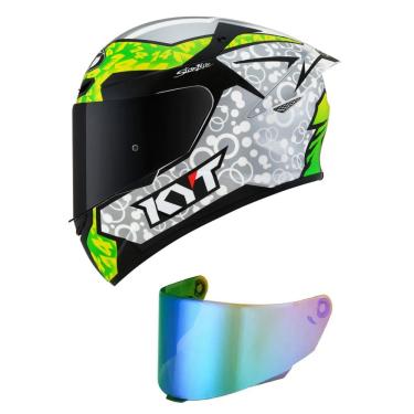 Imagem de Capacete Kyt Tt Course Arbolino Cinza e Verde Mais Viseira Camaleão