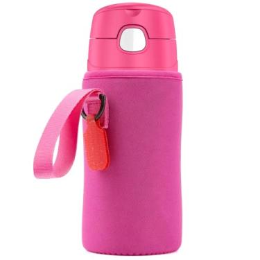 Imagem de Linkidea Manga para garrafa de água compatível com Thermos FUNTAINER Tritan 473 ml, garrafa infantil de aço de 340 g, bolsa com suporte para garrafa de água com etiqueta exclusiva, rosa vermelha