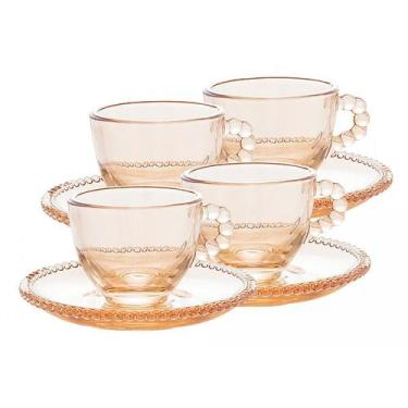 Imagem de Conjunto 4 Xícaras de Café Cristal com Pires Pearl Âmbar Metalizado 28