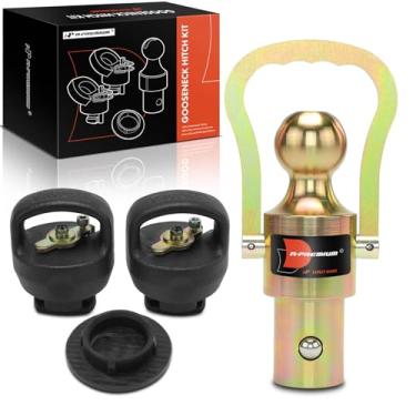 Imagem de A-Premium Kit de bola de engate de reboque de pescoço de ganso de 6 cm GTW/3,4 kg VTW compatível com Dodge e Ram 2500 2014-2024, 3500 2013-2024, kit de âncoras de esfera e 2 correntes de segurança