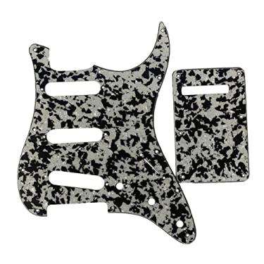 Imagem de KAISH 11 furos ST/Strat Style Pickguard SSS Pick Guard com placa traseira ST Tremolo Trem Cover para Stratocaster/Strat feito nos EUA/México ágata preta e branca