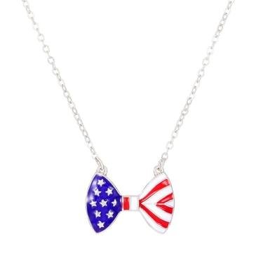Imagem de Colar de strass com bandeira dos EUA patriótico vermelho branco azul esmaltado bandeiras americanas coração anjo asa colar para mulheres e homens independência Memorial Day 4 de julho joias modernas