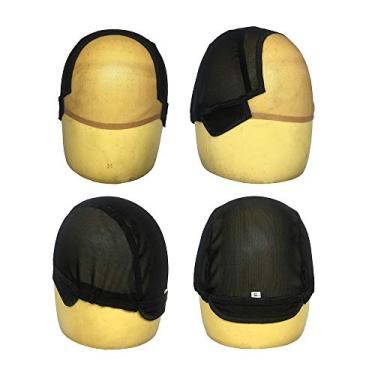 Imagem de BLICAP Touca de peruca sem cola para fazer com alça ajustável seda sem cola, renda suíça, touca elástica de orelha a orelha (preta, grande 59,7 cm)