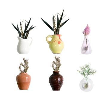 Imagem de Mini vasos magnéticos para flores, vasos de cerâmica, ímãs para geladeira com flores secas, ímãs de geladeira fofos 3D, vasos de botão decoram mini cerâmica