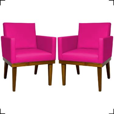Imagem de Kit 2 Poltronas Decorativa Para Sala Recepção Consultório Escritório Base Em Madeira Divine Corino