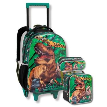 Imagem de Kit Mochila Rodas Lancheira Térmica Estojo Duplo Dinossauros Seanite R