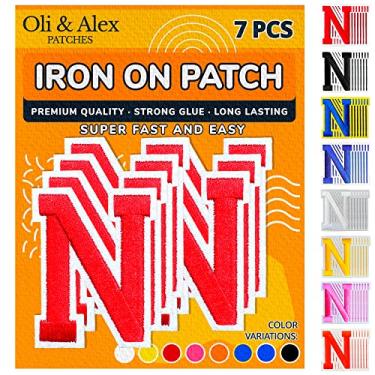 Imagem de Oli and Alex Iron On Letters 6 cm - 7 peças de N Red Patches Letras para Roupas - Super Cola - Sem necessidade de costura - Alfabeto Bordado Futebol Equipe Escola Universidade - Vermelho, N
