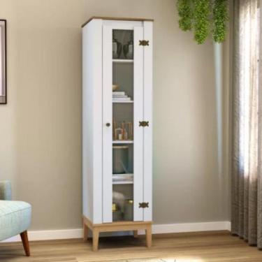 Imagem de Cristaleira com Vidro 1 Porta Colonial MB 1017 Movelbento, Mel/Branco