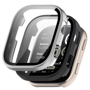 Imagem de Msvueioe [Pacote com 2] Capa com protetor de tela de vidro temperado compatível com Amazfit Bip 6, capa protetora de cobertura total de policarbonato rígido opaco para Bip 6