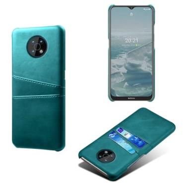 Imagem de Capas Compatível com Nokia G50,Caso de couro PU-Tampa de telefone a prova de choque com 2 slots de cartão,Proteção anti-impressão digital e anti-gota-Green
