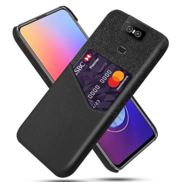 Imagem de Capa para Asus Zenfone ZS630KL,Tela e tampa de couro PU,Antideslizante,360°cobertura completa à prova de choque com 1 slot de cartão atrás,Prevenção de queda-Black