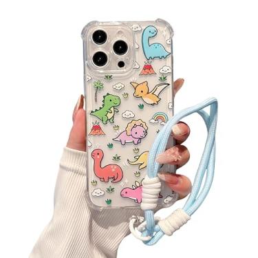 Imagem de Gepuli Capa de telefone de designer para iPhone 13 Pro, desenhos animados fofos dinossauros [cantos reforçados antichoque] [TPU macio transparente antiamarelamento] com cordão de mão para mulheres e