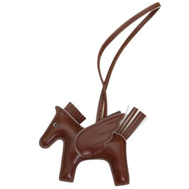 Imagem de TRYQTYL Berloques de bolsa de couro vegano para bolsas, chaveiro de pônei de borla de couro, acessórios Y2k chaveiros fofos para mulheres, chaveiro de cavalo costurado à mão marrom