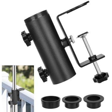 Imagem de Braçadeira de guarda-chuva de pátio, suporte de guarda-chuva de corrimão de deck resistente, suporte de grade de varanda se fixa à cerca Railsor Post Railing Bleachers Bancos Portões traseiros ao ar