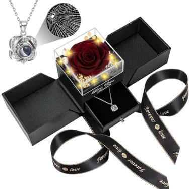 Imagem de Lebana Preservado vinho vermelho rosa real - flores eternas rosa presentes de aniversário para mulheres, sua mãe, esposa, namorada, avó, Dia dos Namorados, Dia das Mães, Natal, aniversário romântico -