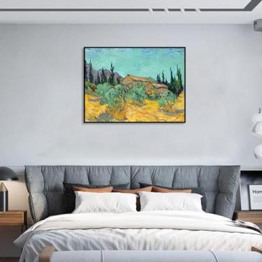 Imagem de Pronto para pendurar "Cabanes de bois parmi les oliviers et cyprès (1889)" famosa impressão de arte de parede em tela pinturas clássicas do mundo para sala de estar decoração de casa 50 x 67 cm