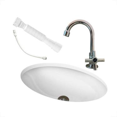 Imagem de Kit cuba embutir oval 39x 30 cm com torneira e kit instalacao - ONIX