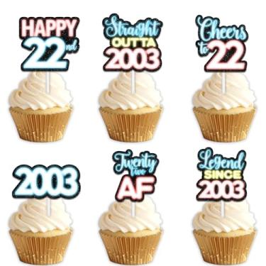 Imagem de 18 peças de topper de cupcake de sobremesa com glitter azul para Straight Outta 2003 Legend Since 2003 suprimentos de decoração temática homens felizes 22 anos decorações de festa