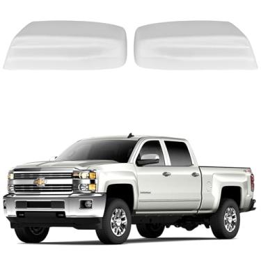 Imagem de Tampas de espelho lateral de substituição diretas de metade superior branca para Chevy Silverado GMC Sierra 1500 e 2500 HD 3500 HD 2015-2018, números de peça OEM: 22889518, 22889517 (cromado)