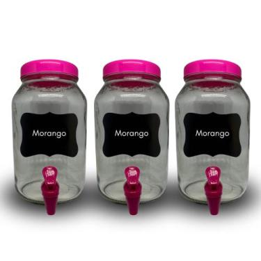 Imagem de Kit 3 suqueiras de vidro 3 litros com lousa e giz - GGABC, PINK