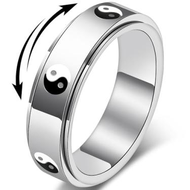 Imagem de LuckyAmor Anel Fidget Spinner para Mulheres - Yin Yang Aço Inoxidável Ansiedade e Alívio do Estresse, Anéis Giratórios de Tai Chi para Adultos Joias Presente para Mulheres e Homens, Aço inoxidável