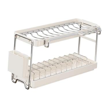 Imagem de Baoblaze Organizador de escorredor de pratos de de 2 níveis, escorredor estável com bandeja coletora, 37x16.5x31cm