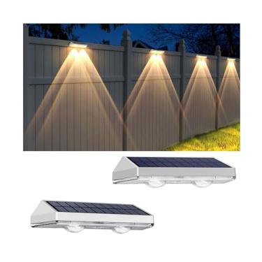 Imagem de Pacote com 2 luzes solares de cerca - 2 unidades de luz solar externa branca quente/branco claro do dia 3 modos de luzes de deck para exterior, cercas de deque, grades de escadas, piscinas e paredes
