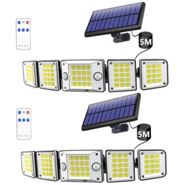 Imagem de Sensor de movimento externo de luzes solares, 3000LM 280 LEDs, holofote solar de 5 cabeças com controle remoto, IP65 à prova d'água, luzes de segurança de ângulo amplo de 300° com 3 modos para quintal
