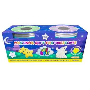 Imagem de UTIGUTI Massinha Soft Fosforescente, Massa para Modelar Colorida Brilha no Escuro, em 2 Potes de 140g, Lilás e Verde